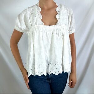 Free people white eyelet boho blouse top prairie size medium new with tags